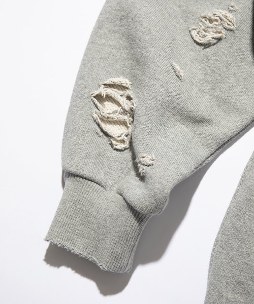 OKLAHOMA ヘビーウェイト ダメージ加工 クルーネックスウェット