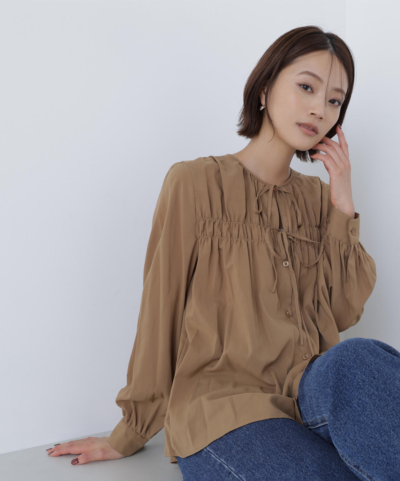 リボンギャザーブラウス | NATURAL BEAUTY BASIC（ナチュラル