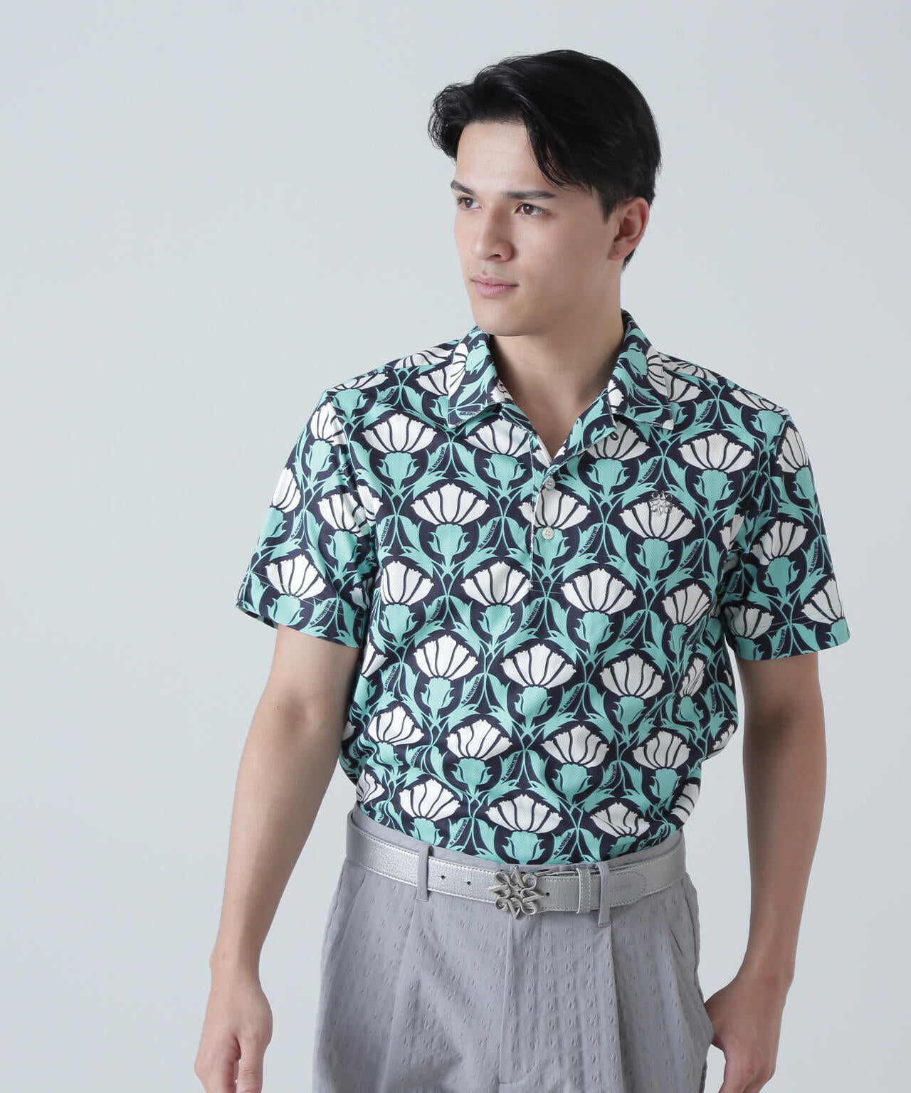 カノコサッカーストライプアザミ柄半袖シャツ (MENS) | St ANDREWS