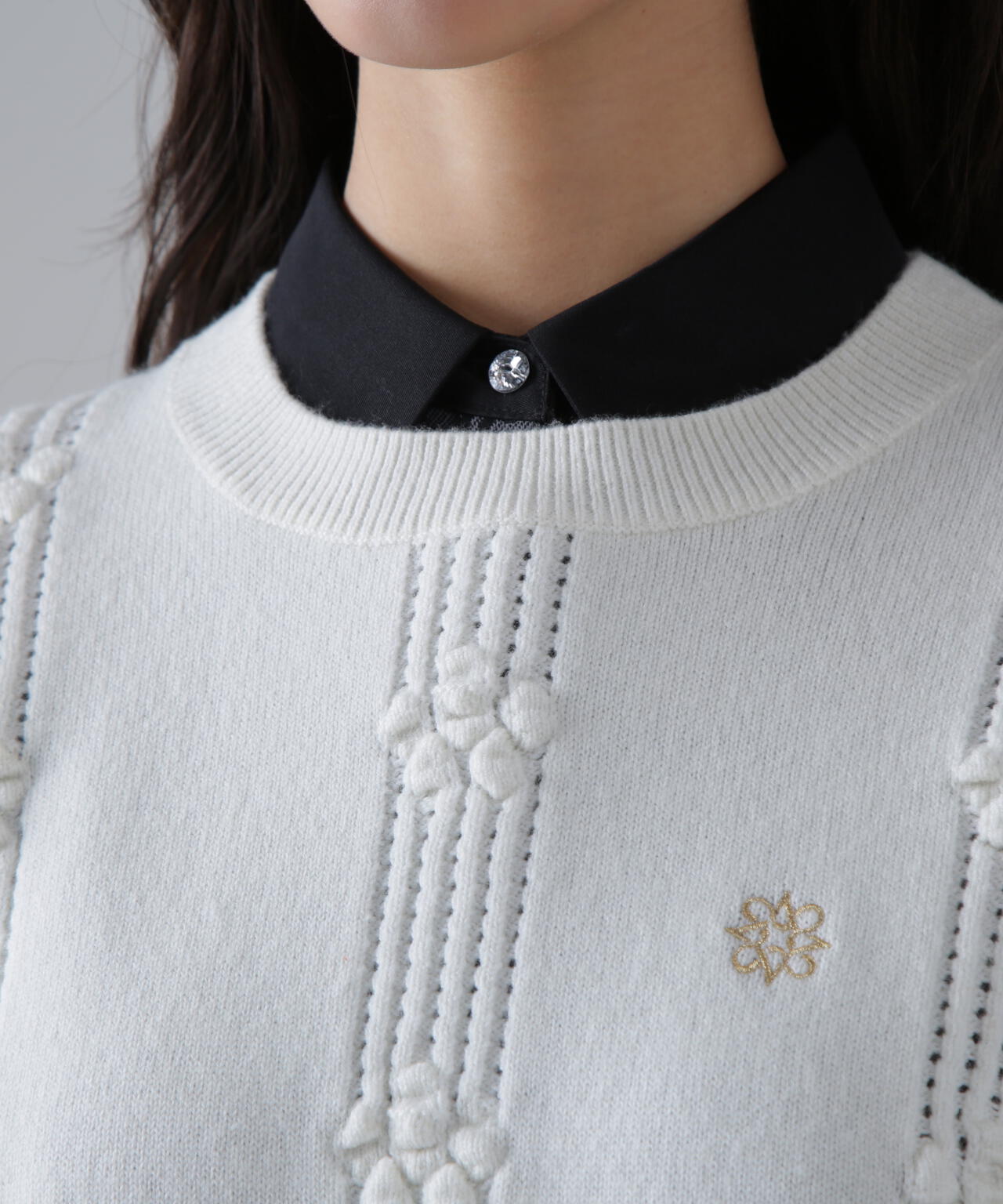 9Gアイレットリブ花柄クルーネックニットプルオーバー (WOMENS) | St