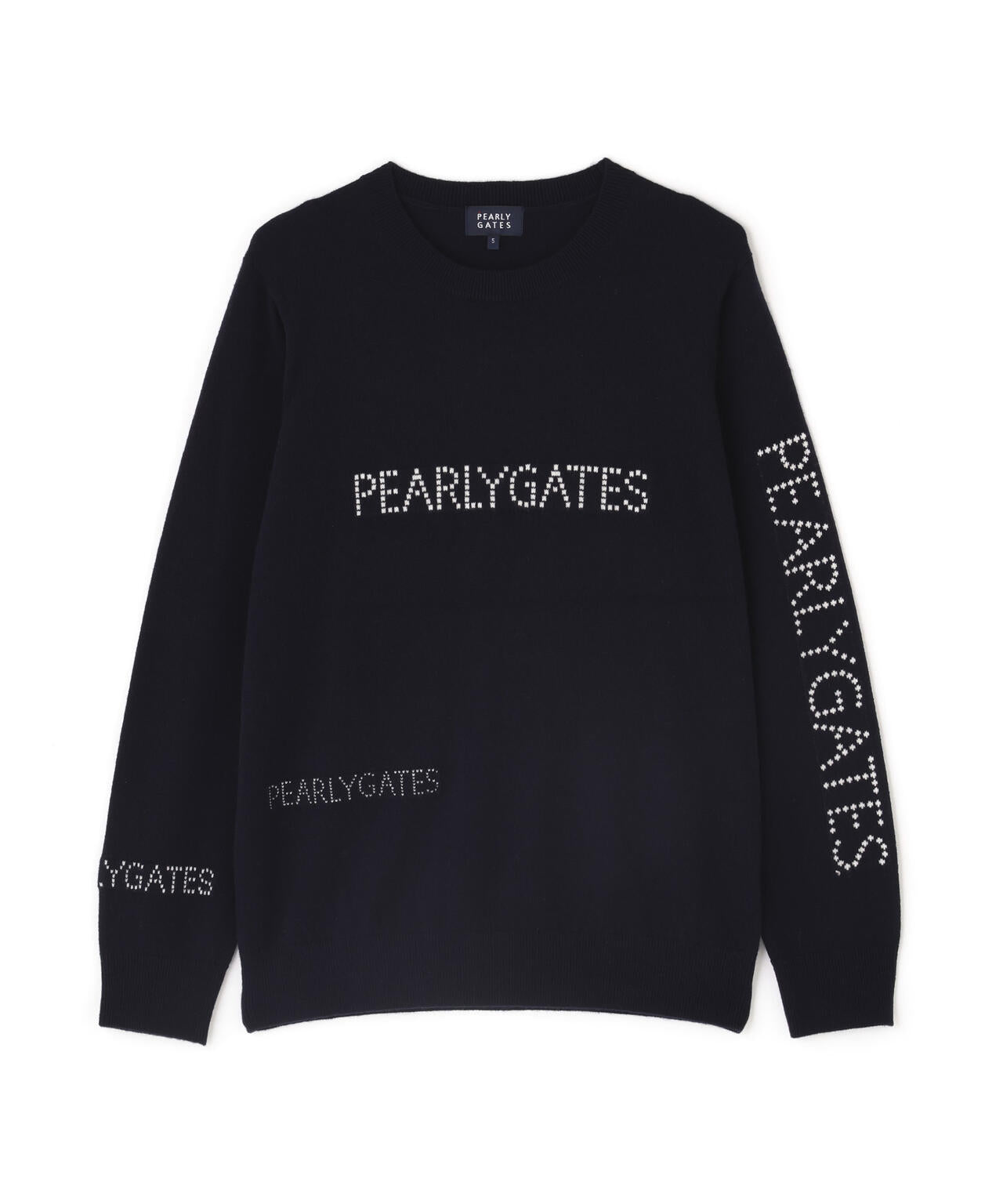 12G部分ジャガードカシミヤ100クルーネックニットプルオーバー