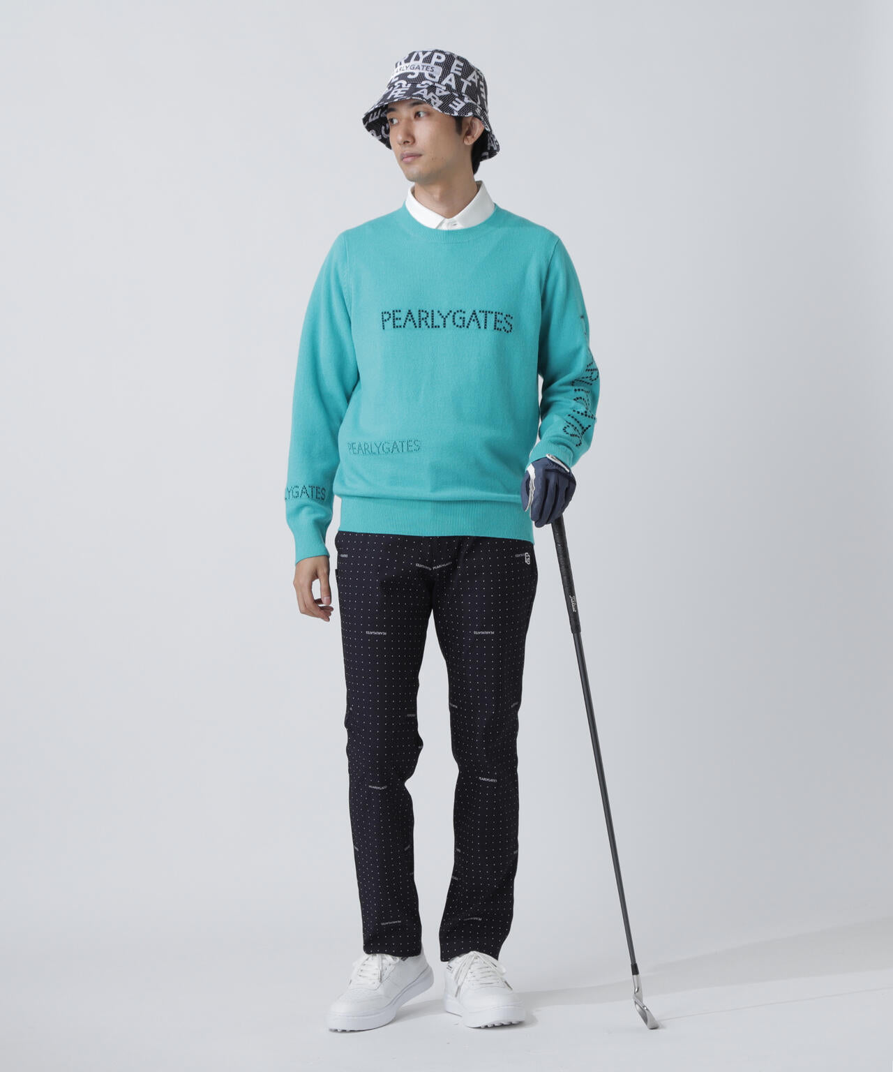 12G部分ジャガードカシミヤ100クルーネックニットプルオーバー