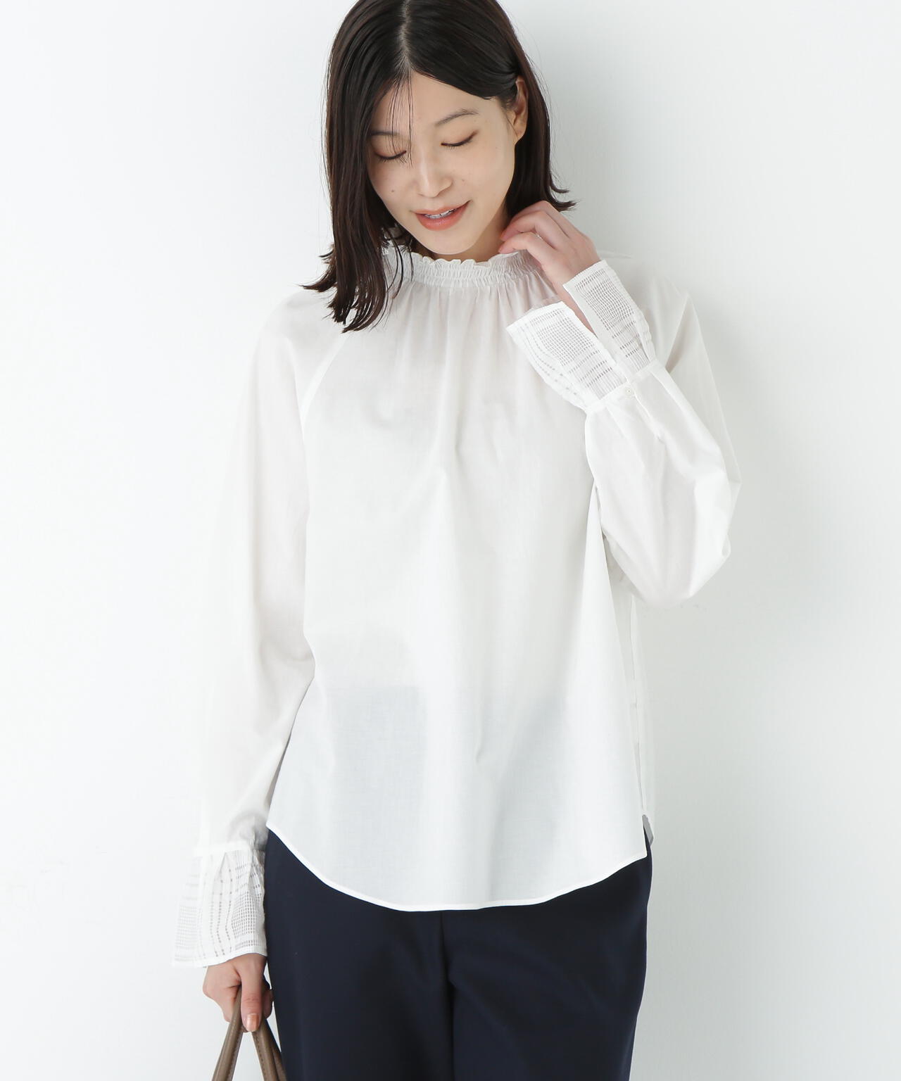 袖チェックジャガードブラウス | human woman（ヒューマンウーマン