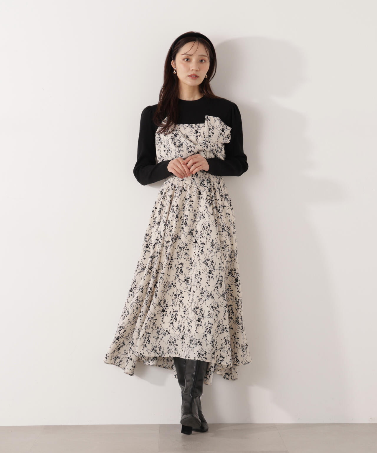 フロントリボン花柄ドッキングワンピース | PROPORTION BODY DRESSING