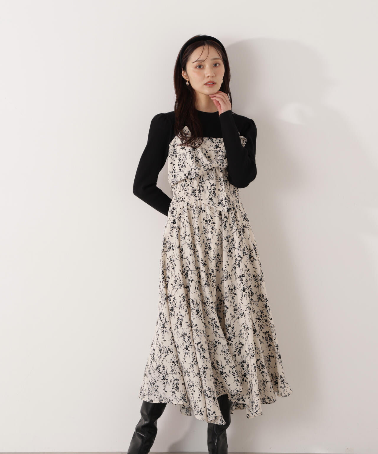 フロントリボン花柄ドッキングワンピース | PROPORTION BODY DRESSING