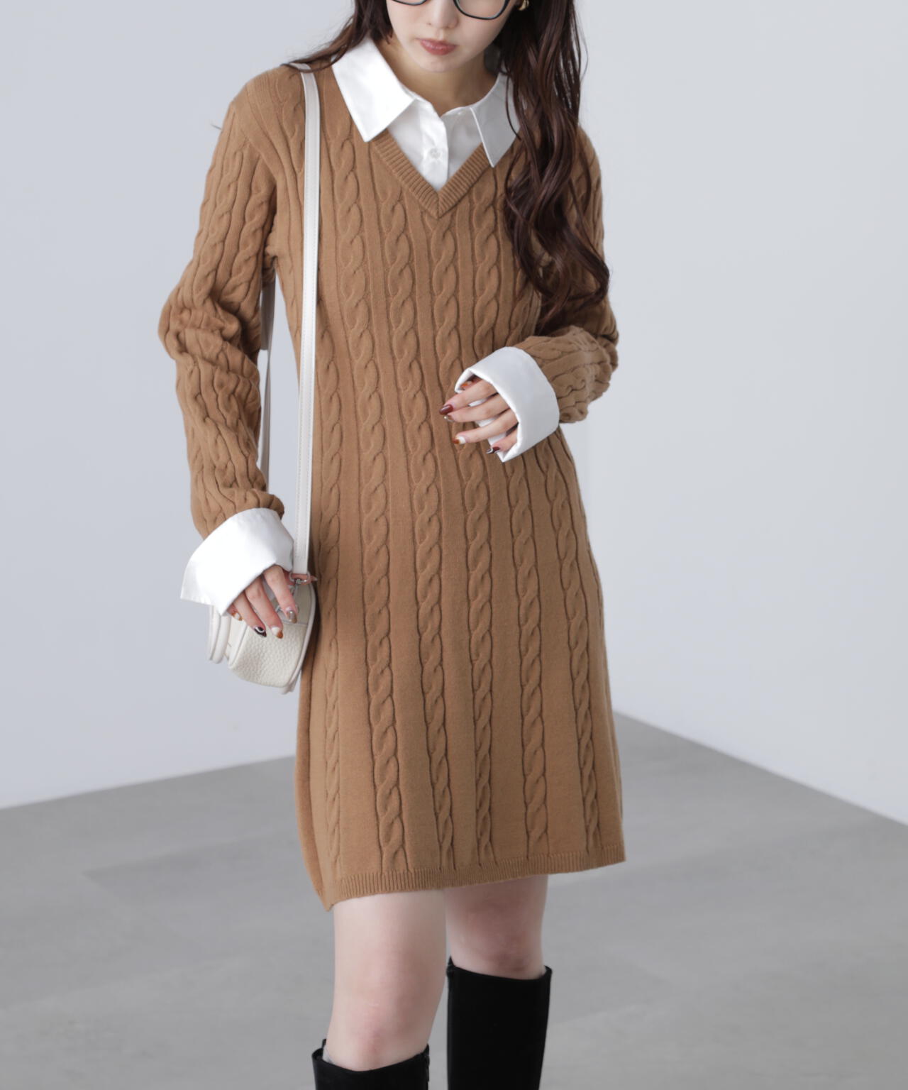 レイヤード風ケーブルニットミニワンピース | FREE'S MART（フリーズ