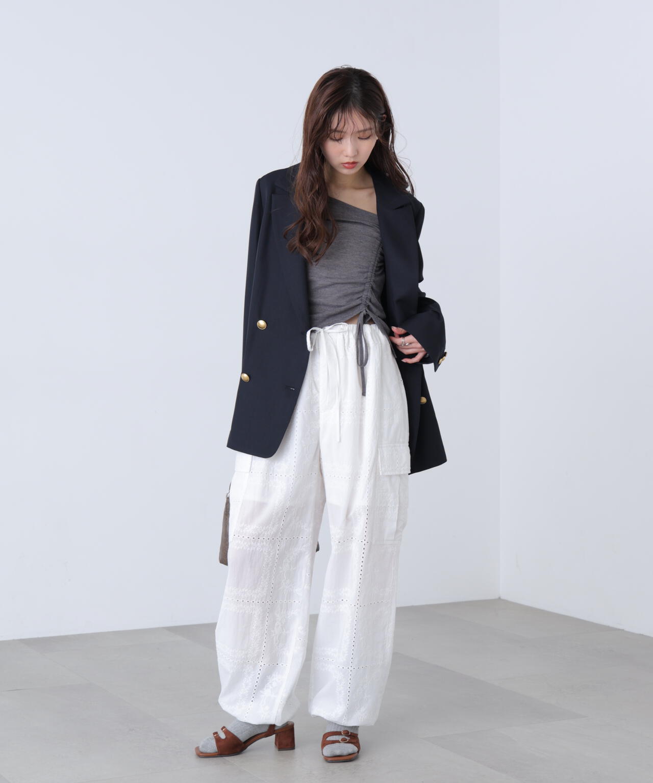 金ボタンダブルブレストジャケット【2サイズ展開】【背中部分：半裏