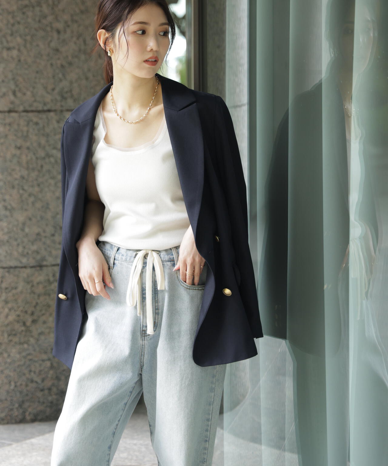 金ボタンダブルブレストジャケット【2サイズ展開】【背中部分：半裏