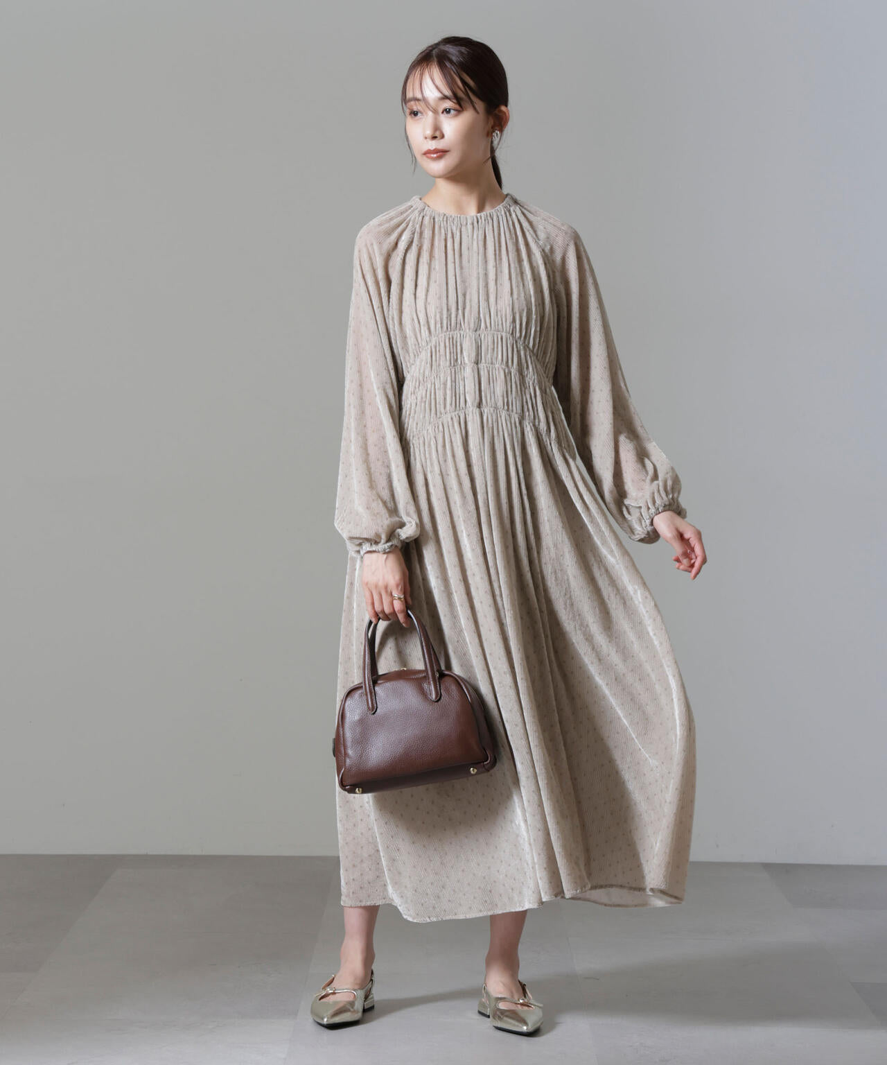 ストライプベロアギャザーワンピース | NANO universe（ナノ