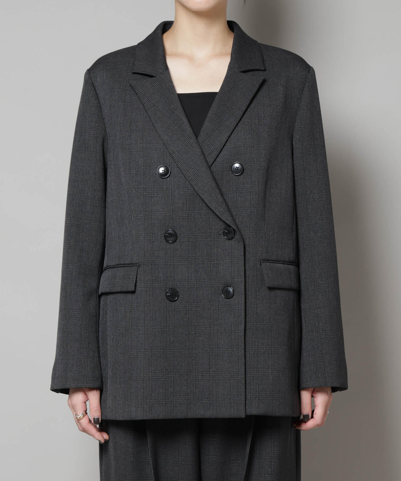 ストレッチサージチェックダブルジャケット(セットアップ可) | NANO