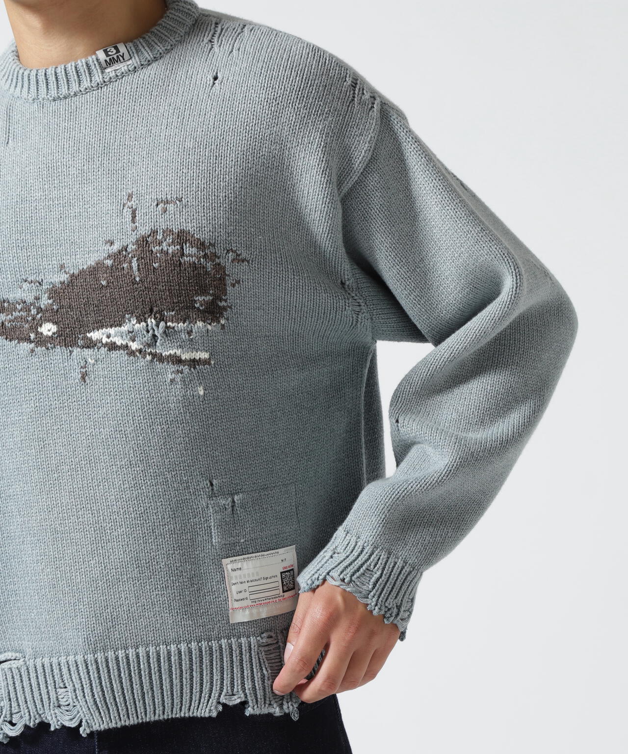 最終値下げ メゾンミハラヤスヒロ クジラ刺繍ダメージセーター Whale