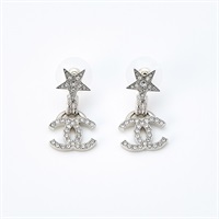 CHANEL ココマーク スター ピアス シルバー クリア メタル ライン