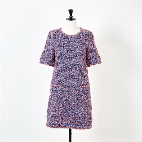 CHANEL ワンピース 36 ピンク ブルー パープル コットン ナイロン