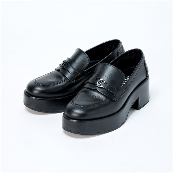 CHANEL ココマーク ローファー 37 1/2 C G39206 ブラック レザー
