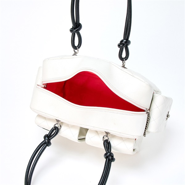 CHANEL カンボン 2003年 ショルダーバッグ ホワイト ブラック シルバー