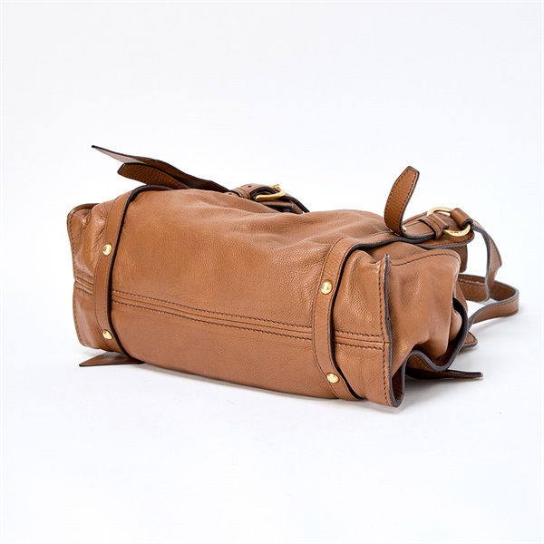 MIU MIU サイドリボン ショルダーバッグ ブラウン ゴールド レザー