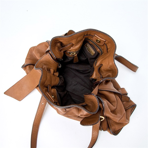 MIU MIU サイドリボン ショルダーバッグ ブラウン ゴールド レザー