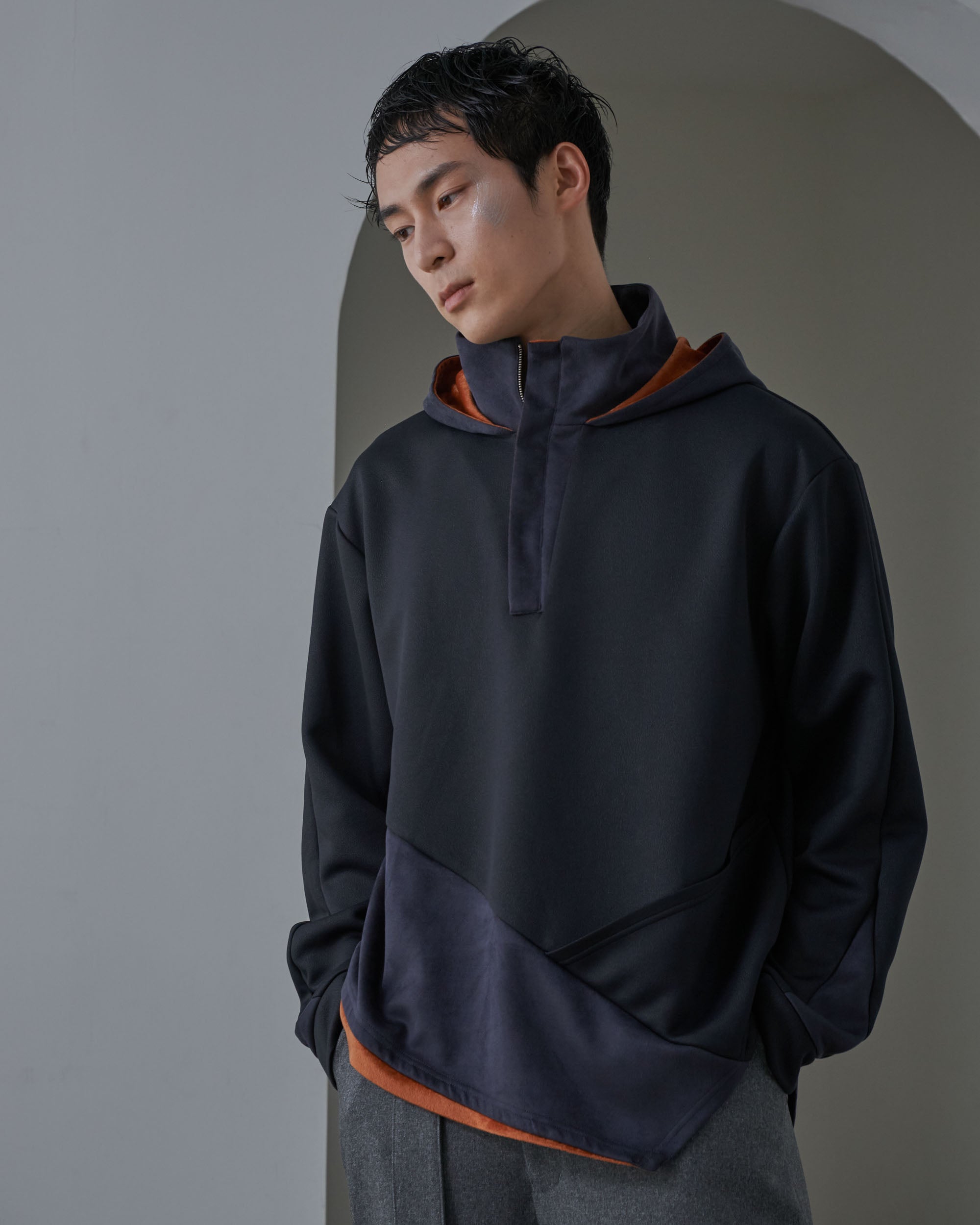 Unisex] Accent Color Warm Zip Hoodie (NAVYxBLACK) – Mizuid