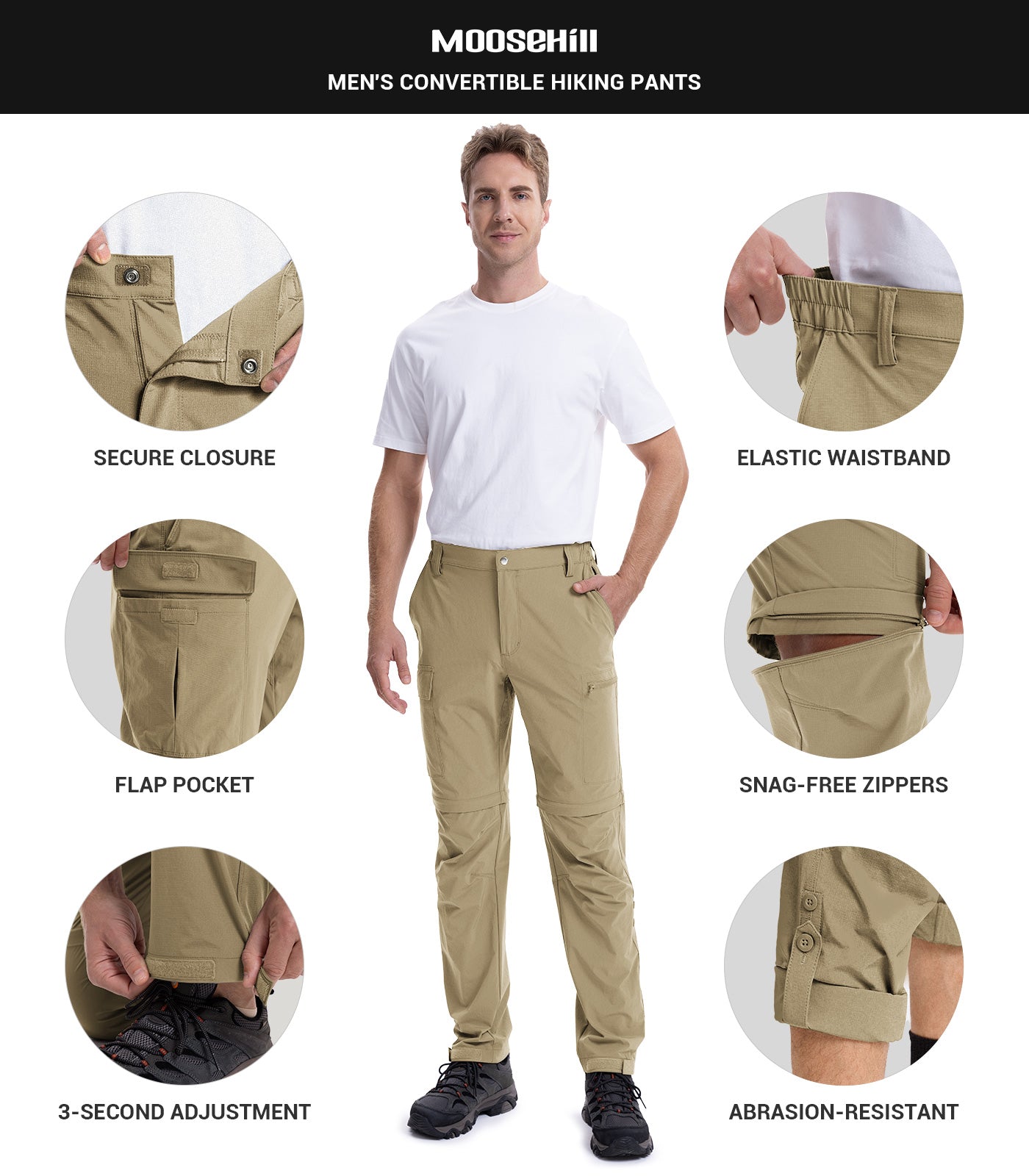 Men's Convertible Hiking Pants Quick Dry Lightweight Zip Off Pants