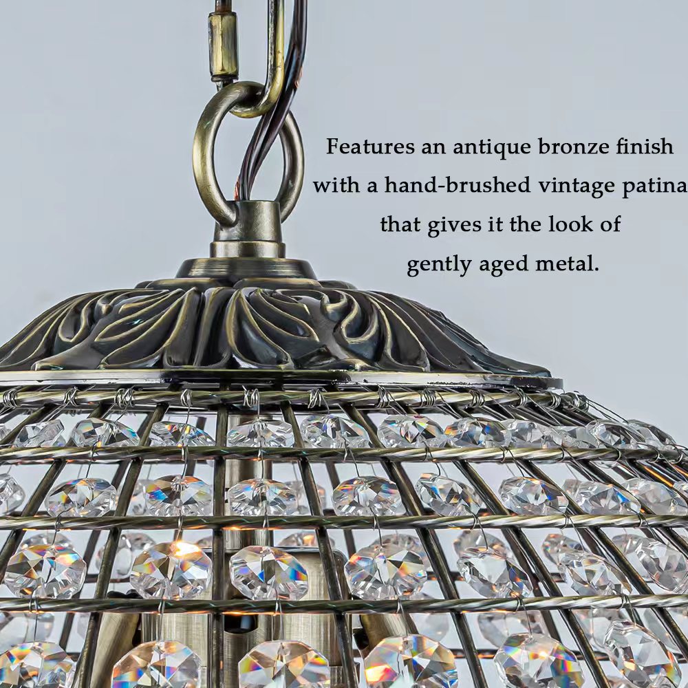 AloaDecor Lighting 3-Light Antique Gold Rustic Crystal Chandelier