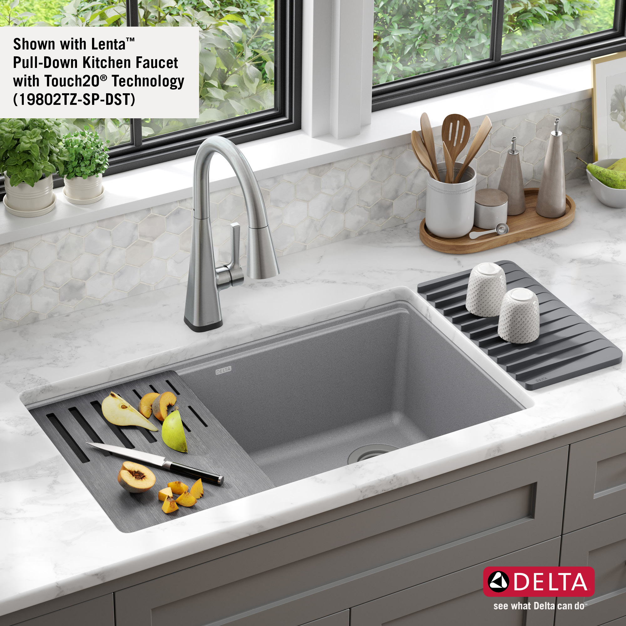Delta Everest Undermount 32-in x 19-in Grey Granite Single Bowl