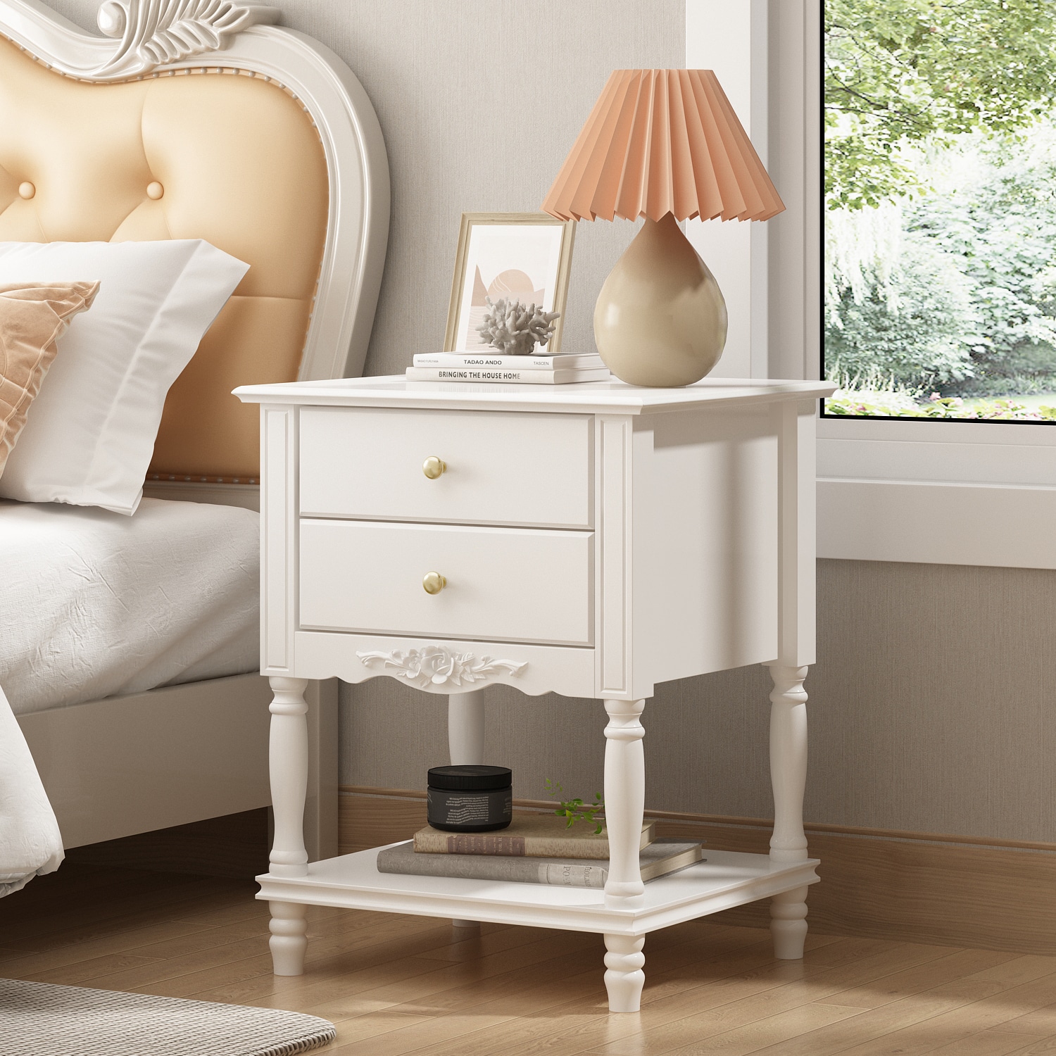 FUFU&GAGA Contemporary White Nightstand with 2 Drawers - Modern