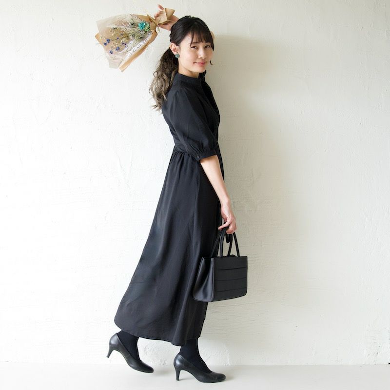 レースが可愛い半袖フォーマルワンピースドレス(ブラック) 3/11頃発送