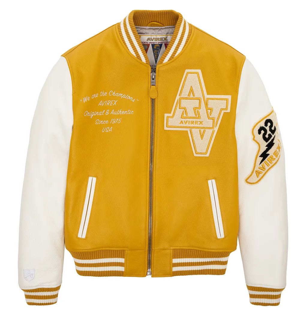 Avirex Yellow Wildcat Varsity Leather Jacket - MotoCollection