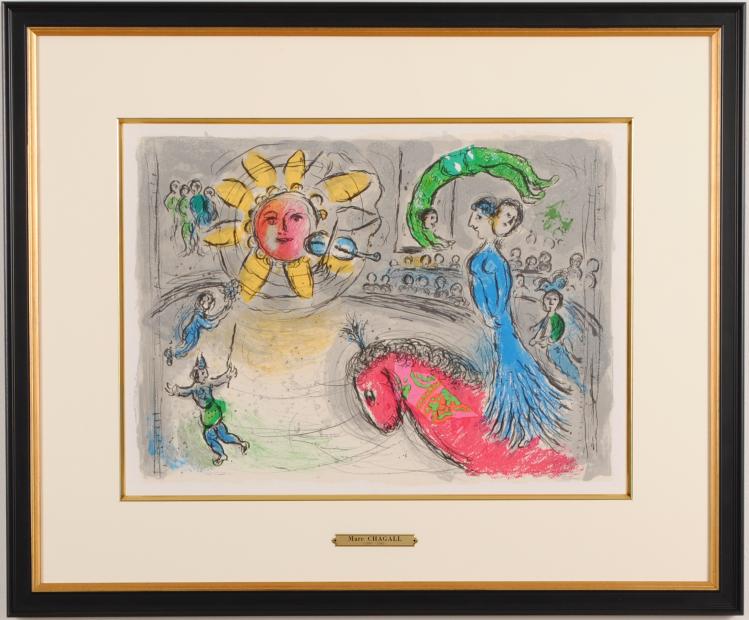 マルク・シャガールがリトグラフの版画で制作した馬の絵画「赤い馬と