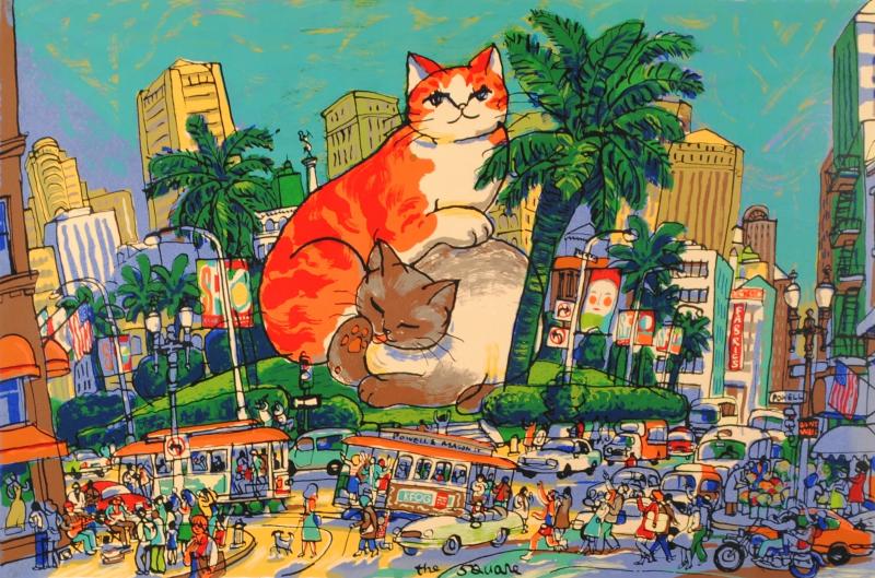 マイケル・ルーがシルクスクリーンの版画で制作したポップアートの猫の