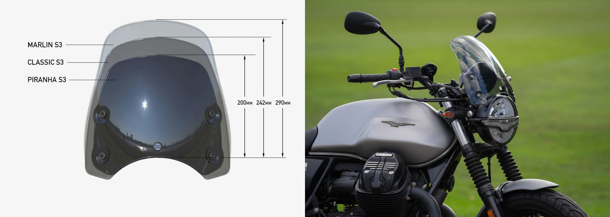 モトグッチ V7 ウインドスクリーン DART|バイクパーツ専門店