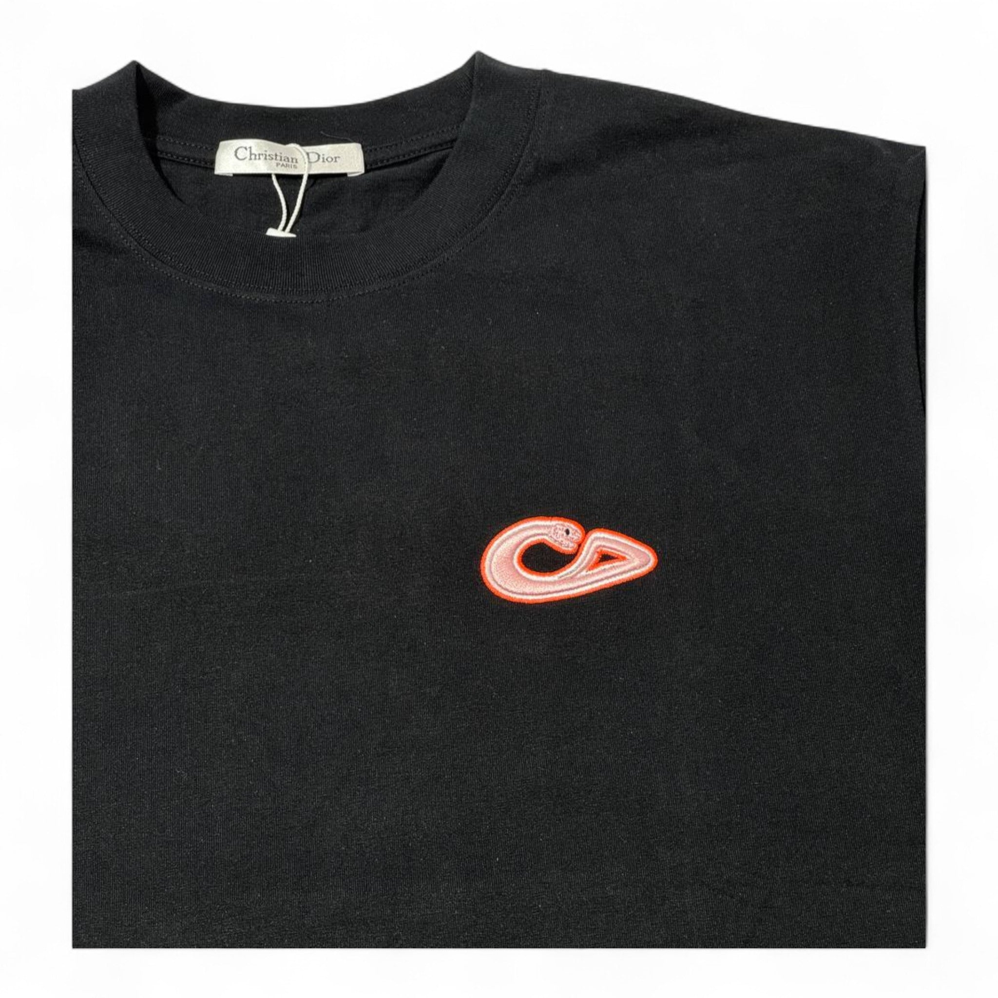 🐍 Dior Snake Script Tee – Black Edition with Embroidered Back