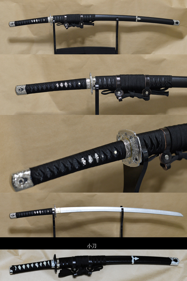 半太刀 真剣拵え 蝶 竹光 模造刀 居合刀 牡丹 小柄 本鮫皮 大小
