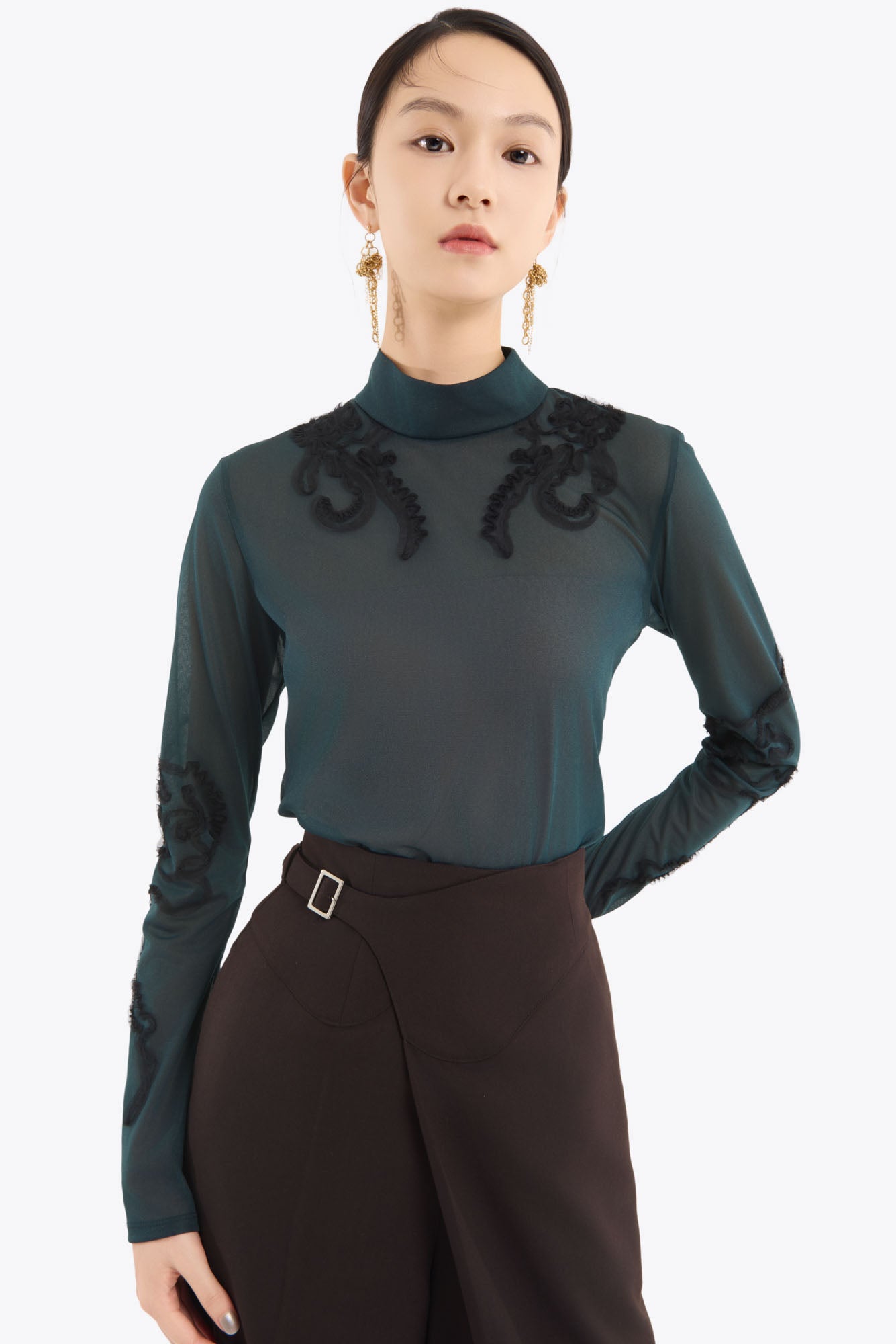 Moon road embroidered sheer top