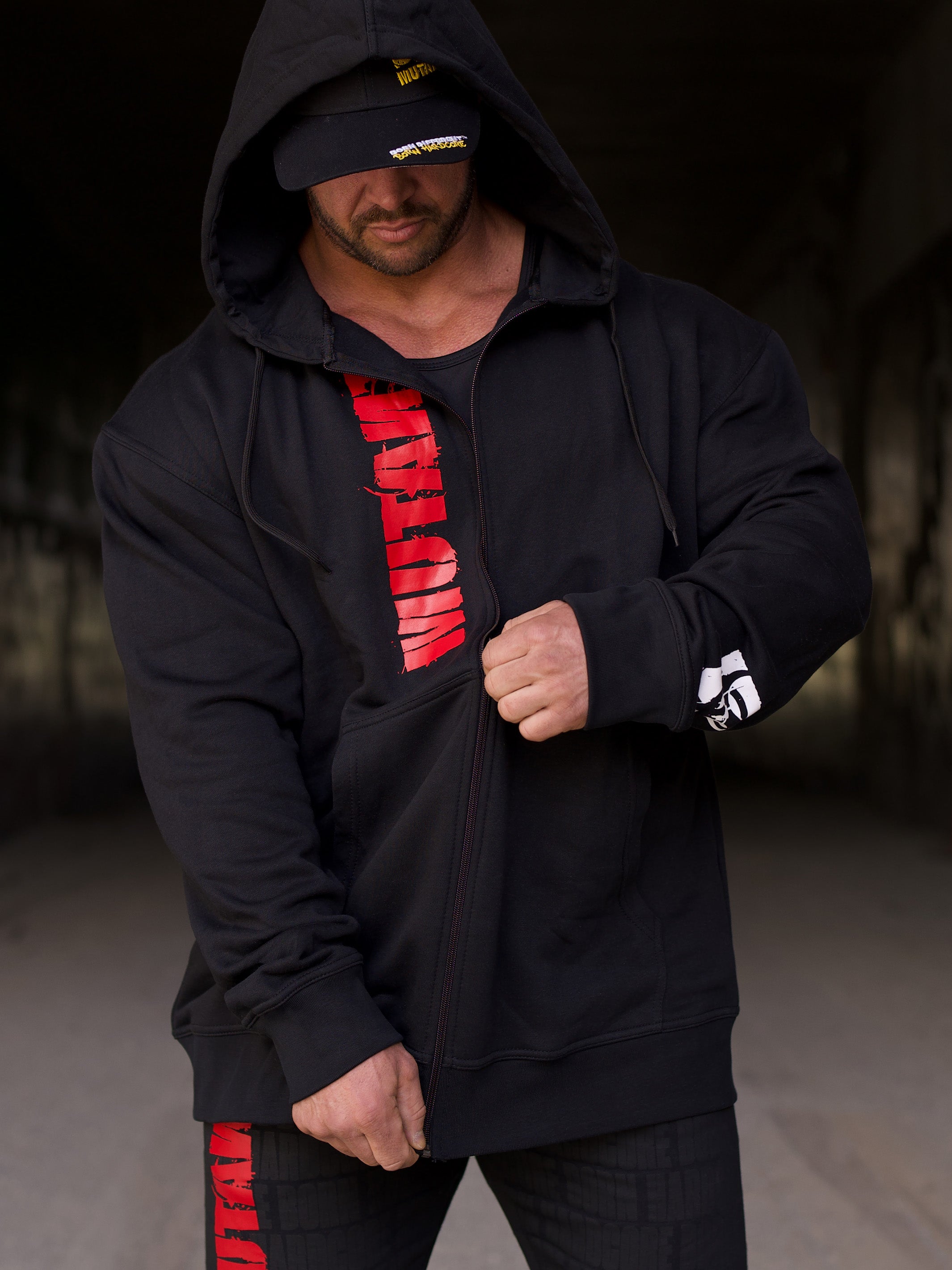MUTANT® BORN HARDCORE Graffiti Zip-Up Gym Hoodie (Black) 5XL