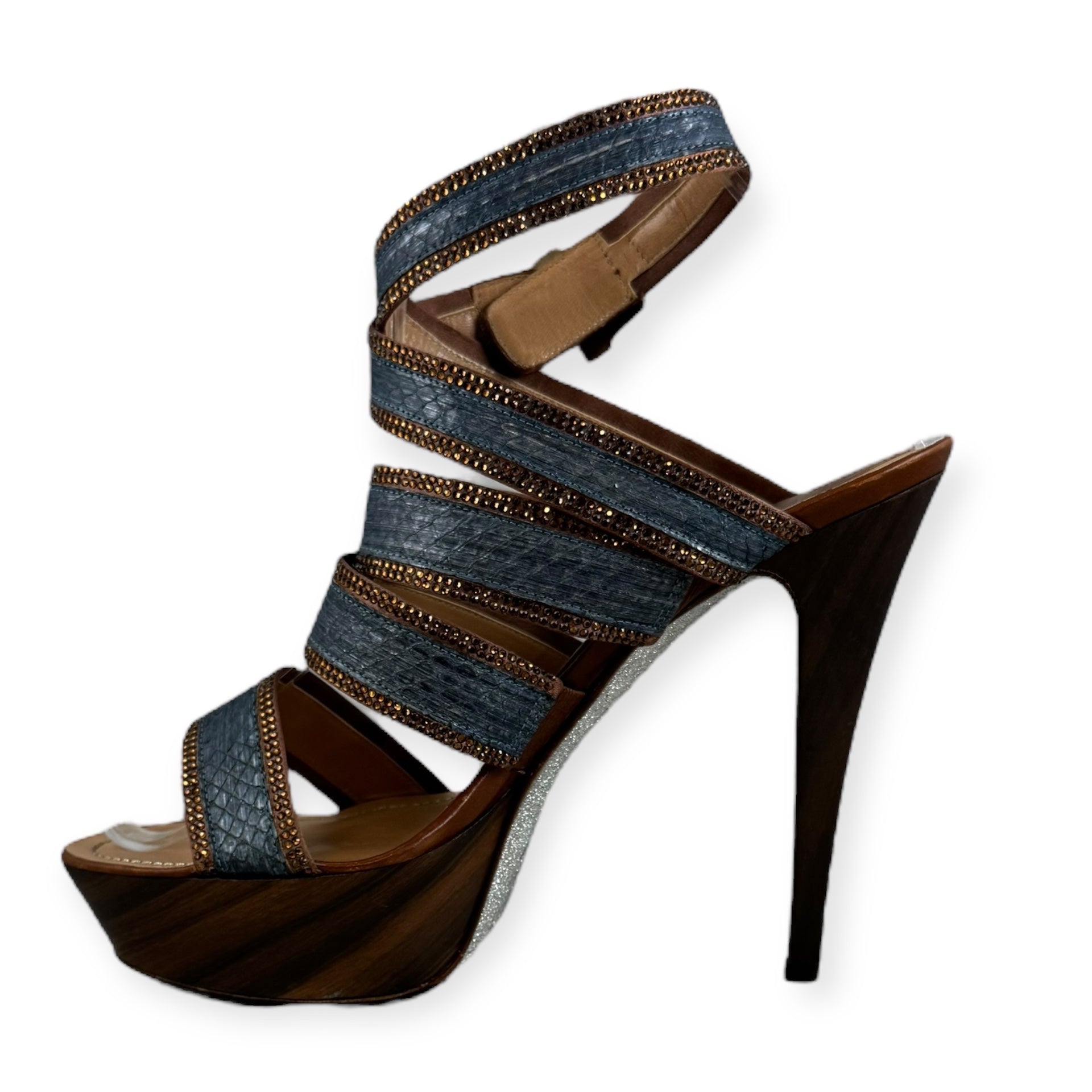 RENE CAOVILLA Snake Crystal Sandals in Blue Copper – More Than You