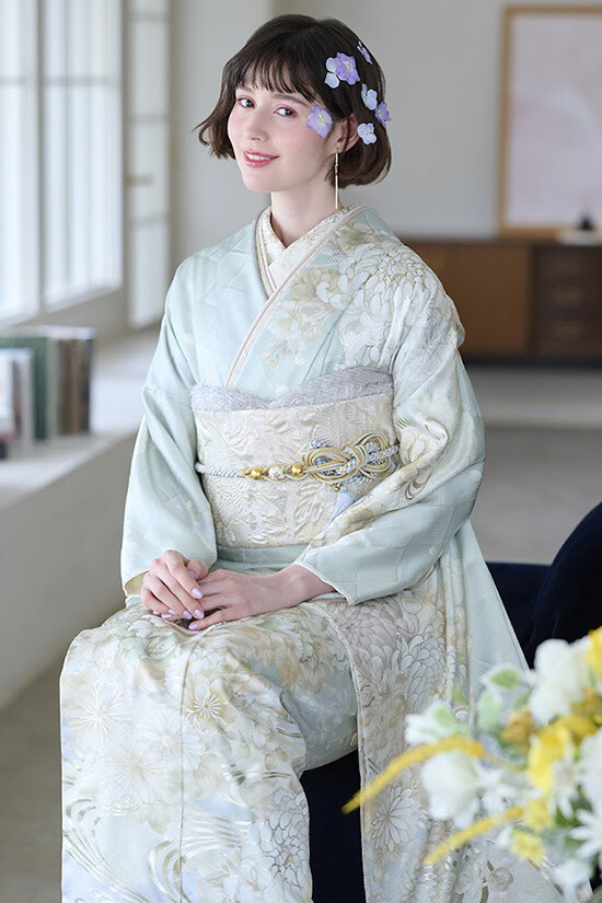 アイドルbyやまとの振袖 /緑色/水色/エレガント/花柄/ idolbyyamato