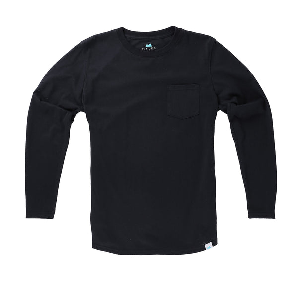 Everyday Long Sleeve Pocket Tee in Black | Myles Apparel | Myles