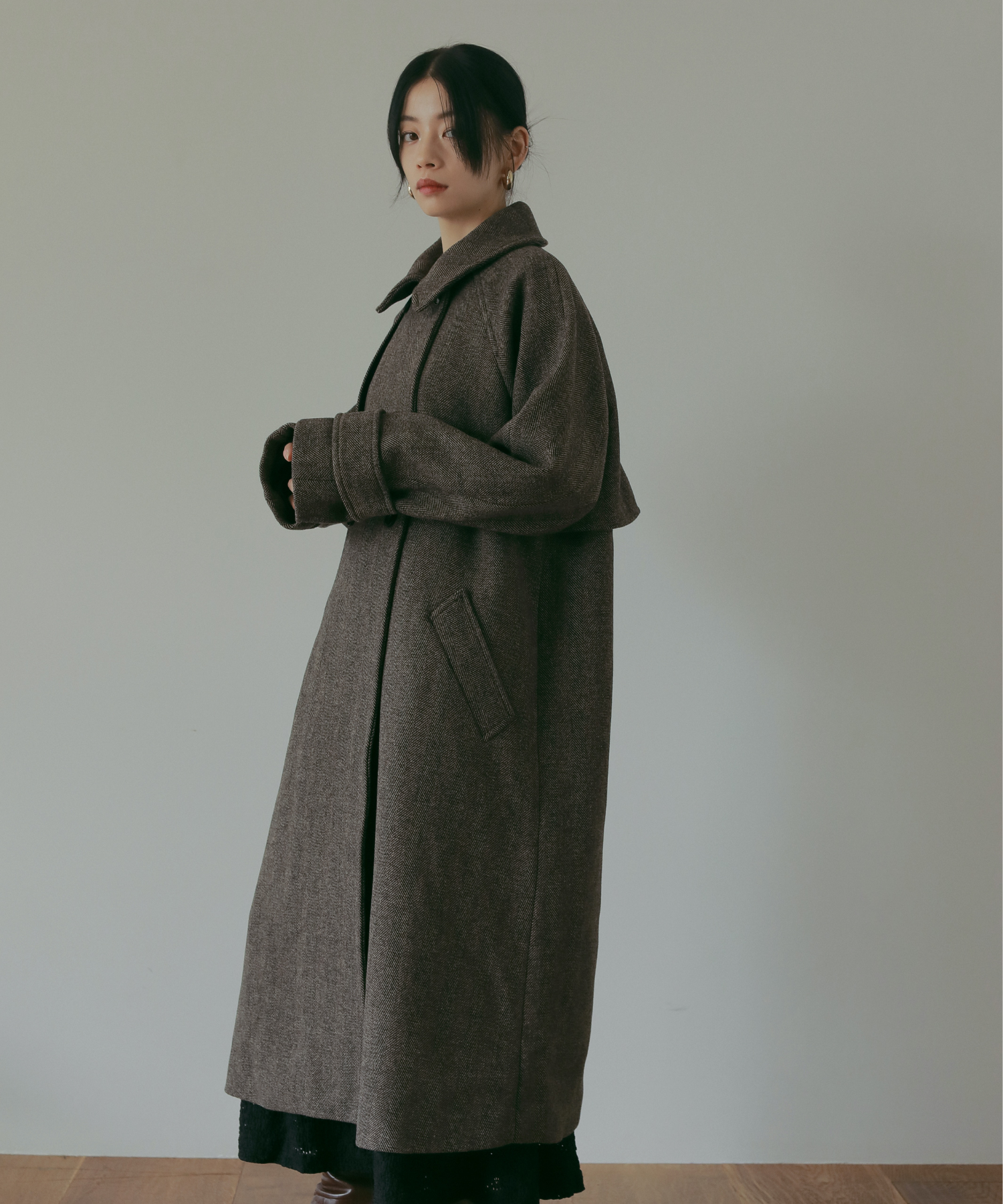 イヴサンローラン ウール ベロア マキシ丈 ロングコート ターコイズ