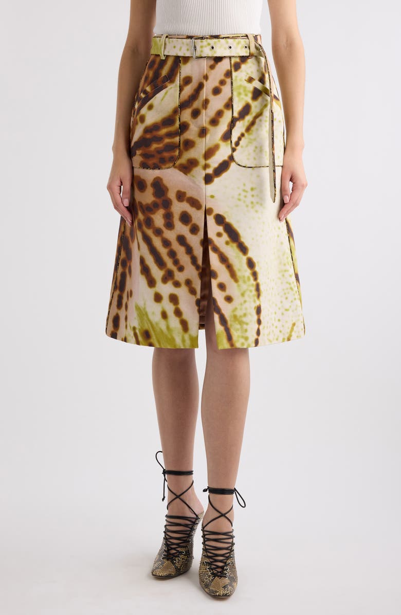 Dries Van Noten Sheraz Leopard Orchid Print Belted Midi Skirt