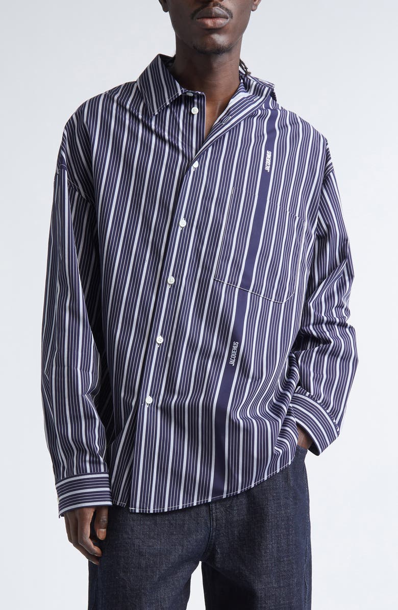 Jacquemus La Chemise Cuadro Asymmetric Button-Up Shirt | Nordstrom