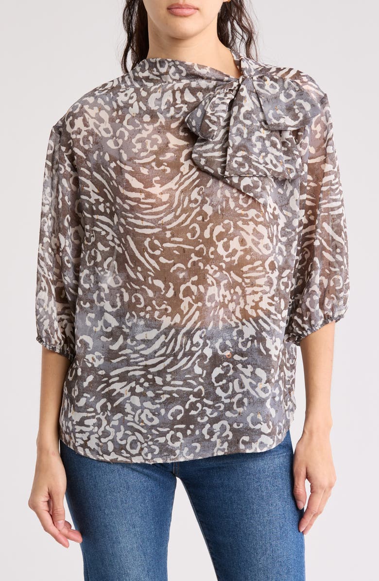 Renee C Animal Print Tie Neck Top | Nordstromrack