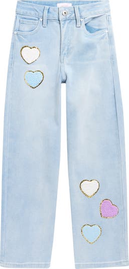 YMI Kids' Chenille Heart Patch Straight Leg Jeans | Nordstromrack