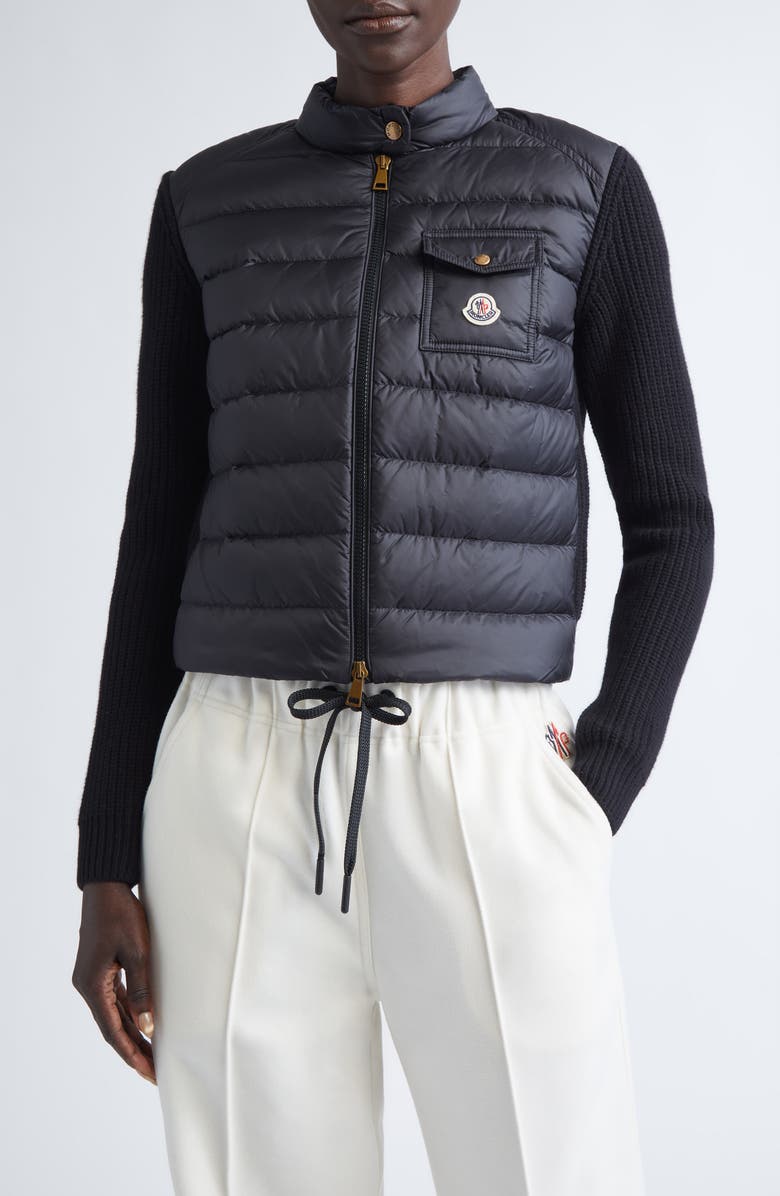 Moncler Purl Stitch Wool & Cashmere & Quilted Down Puffer Cardigan