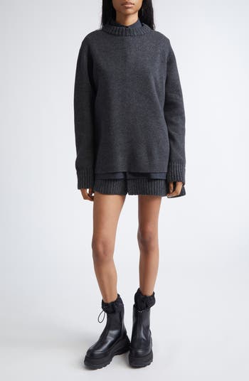 Sacai Mixed Media Long Sleeve Wool Suiting & Knit Sweater Dress