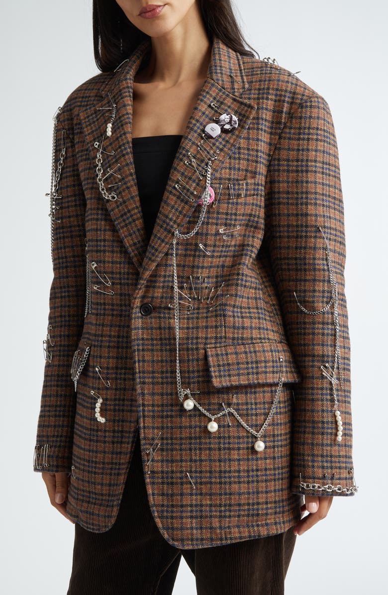 R13 Pinchushion Plaid Embellished Blazer | Nordstrom