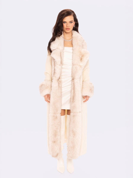 Adriana Faux Fur Coat (Off-white) | Long Winter Coat for Women