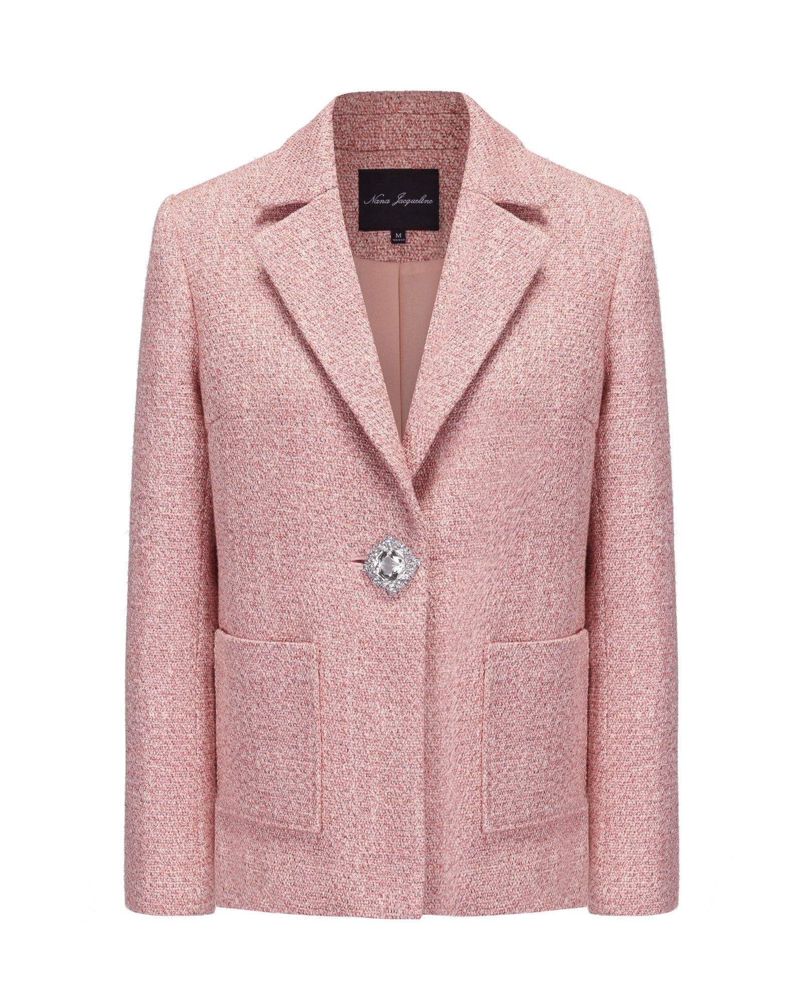 Gia Suit Jacket | Pink Woven Diamond Button Jacket | Designer Suit