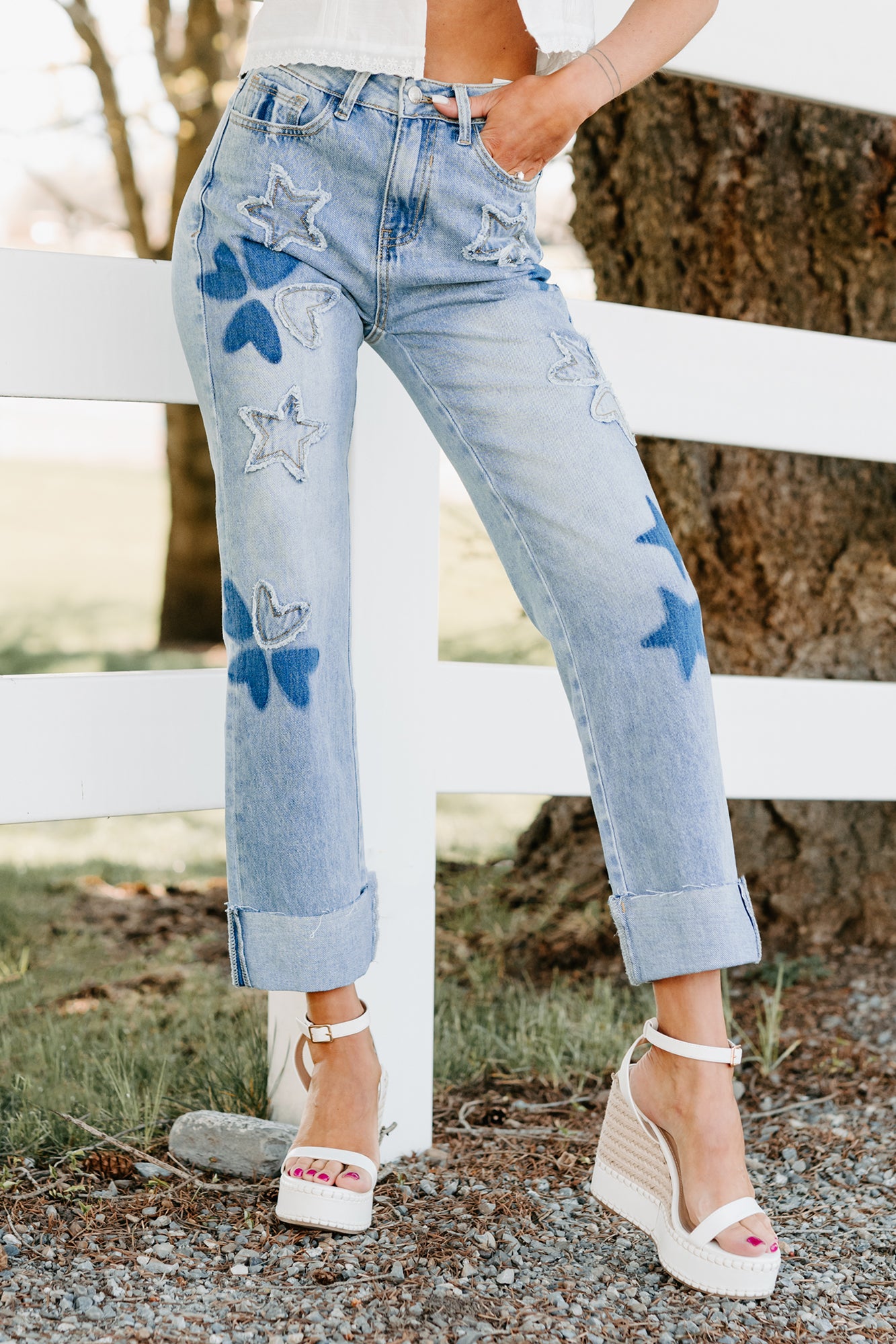 Freya Star & Heart Patch Saige Denim Jeans (Light) · NanaMacs