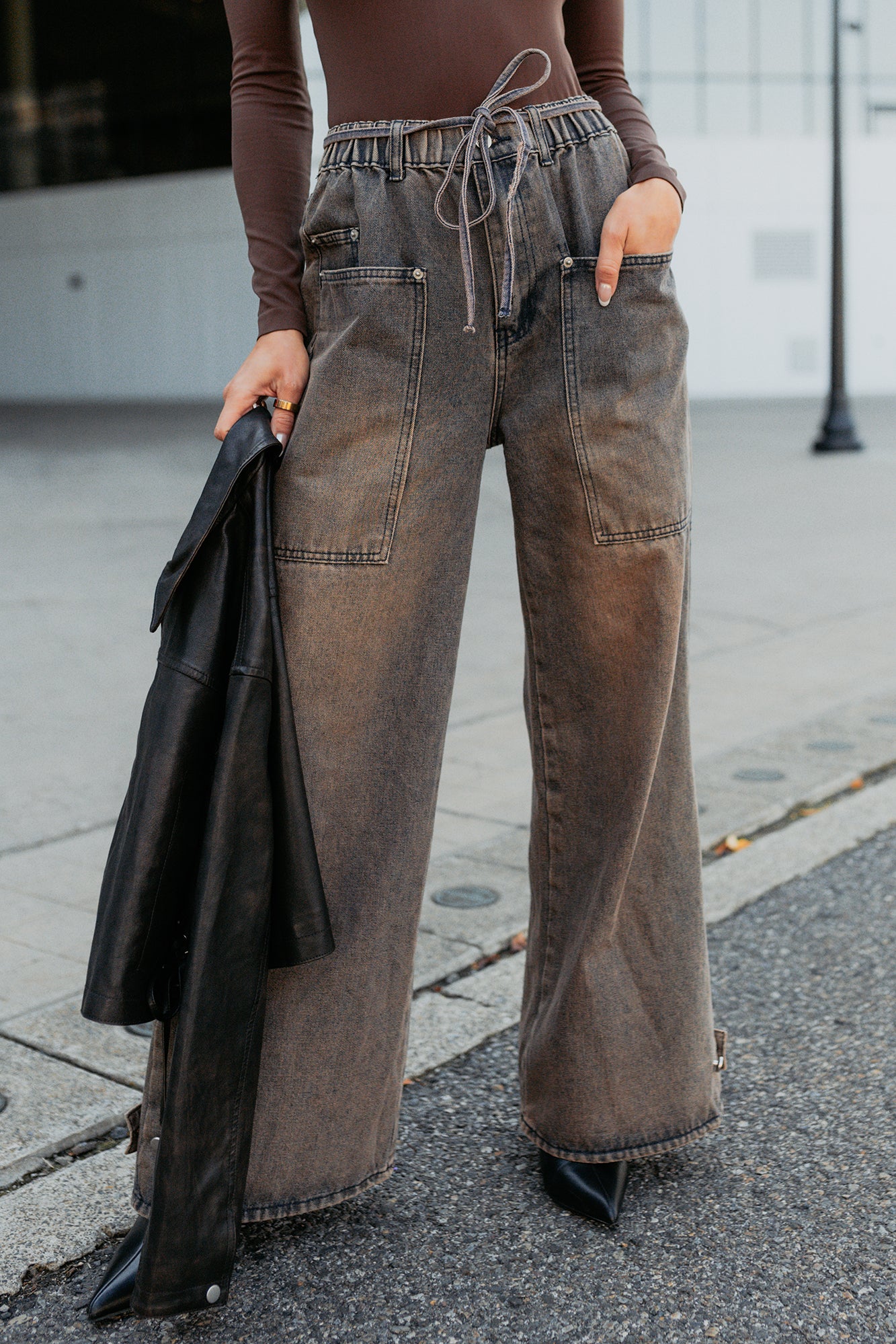Hattie Wide Leg Washed Very J Jeans (Brown) · NanaMacs